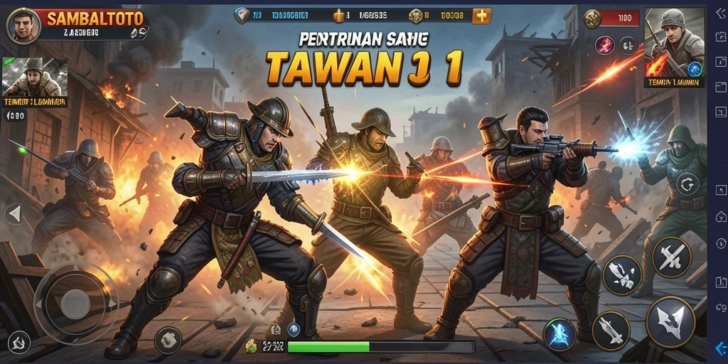 Screenshot SAMBALTOTO menampilkan pertarungan aksi Tempur 1 Lawan 1 yang mendebarkan.